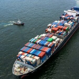 Aerial view container ship cargo freight shipping maritime vessel, Global business supply chain.